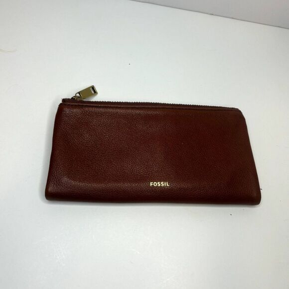 Fossil Lainie Brown Crossgrain Leather Organizer Credit Card Snap Clutch Wallet - Picture 3 of 15